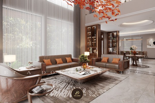 Thiết kế - Thi công nội thất biệt thự gỗ óc chó tại Ninh Bình - Anh Bắc